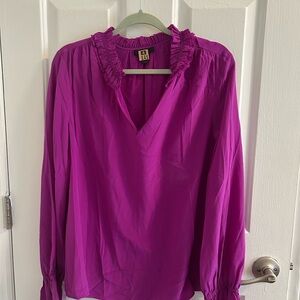 J. Crew Fuchsia Ruffle Neck Blouse